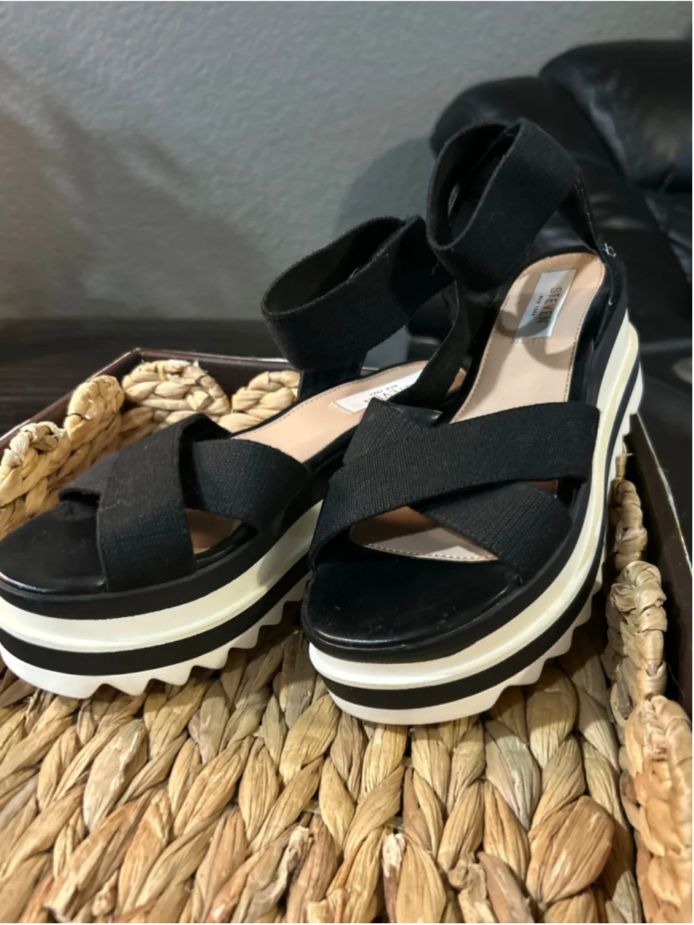 Women's Steven New York Black and White Platform Sandals